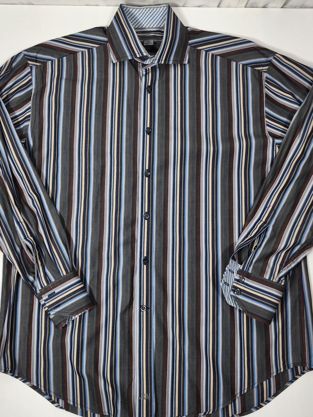Johnston & Murphy Men's Striped Dress Shirt in Brown, Blue & White